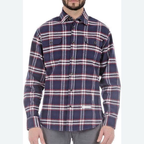 JACHS heavyweight flannel Men's Navy Plaid Button Down Shirt medium - Picture 6 of 8